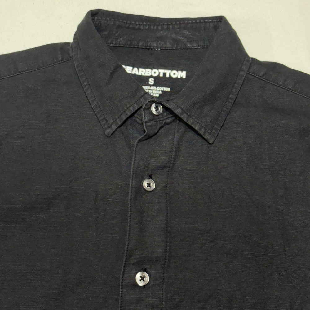 Bearbottom Linen‎ Cotton Shirt Mens Small Black Short Sleeve Button Down Casual